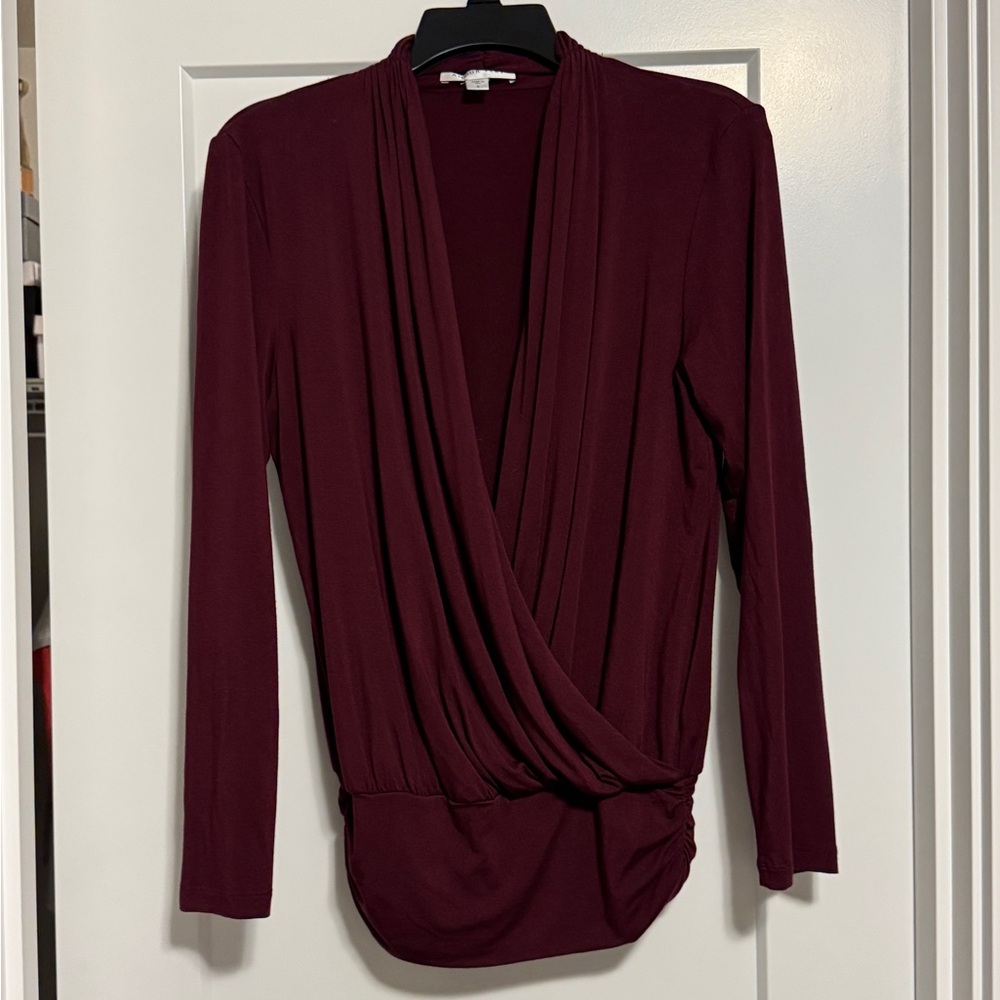Amour Vert Deep Burgundy Wrap Blouse-Small
